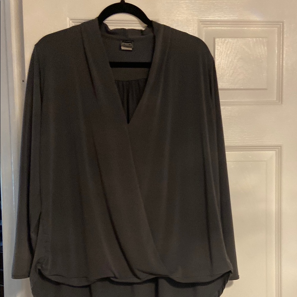 Gray Wrap Blouse with Relaxed Fit and Long Sleeves